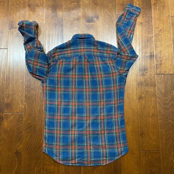 L.L. Bean Vintage Flannel Blue Red Green Button Front Shirt Men's Size Medium - Picture 6 of 9